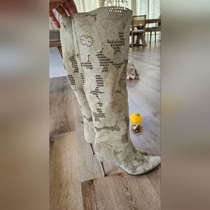 Escada knee high suede tan boots size 37